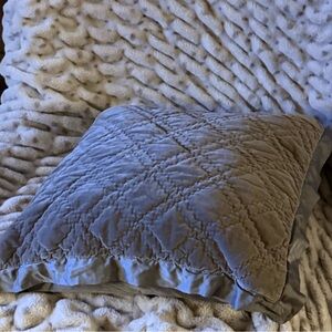 POTTERY BARN WASHED VELVET SILK DIAMOND QUILTED EURO SHAM PILLOW COTTON GRAY